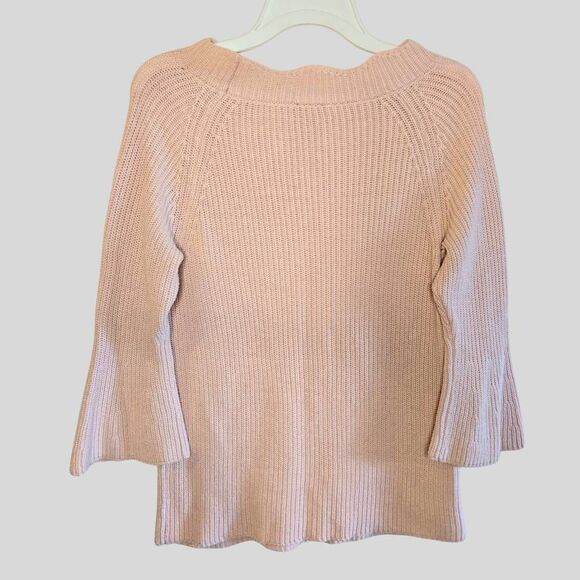 Chico’s Sweater Women’s Size Small Pink Knit Scalloped Neck Bell Sleeve Top - Picture 3 of 13